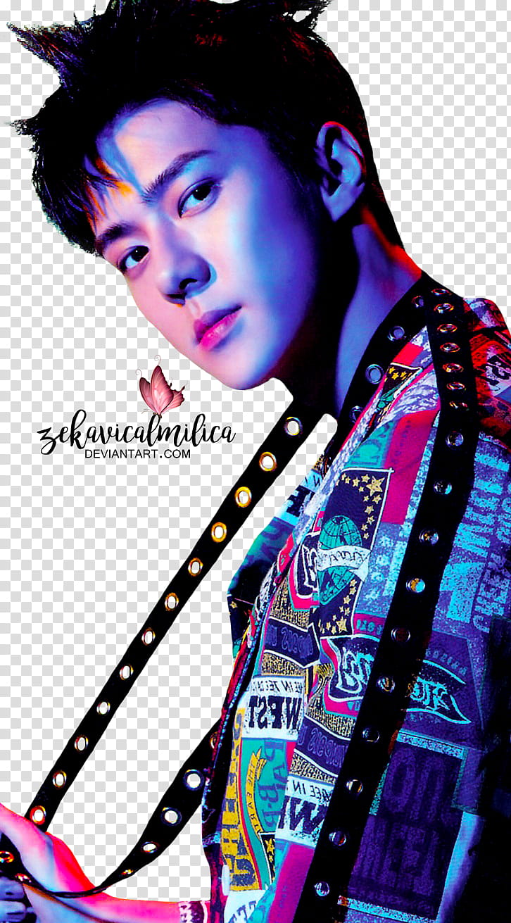 EXO Sehun The Power Of Music, leaning man wearing multicolored shirt transparent background PNG clipart