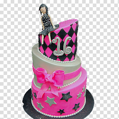 Cakes, pink, gray, and black fondant cake transparent background PNG clipart