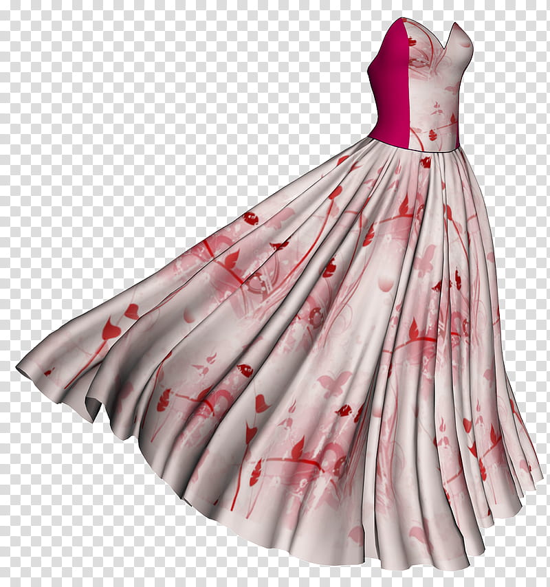 dress red, women's white and pink floral strapless dress transparent background PNG clipart