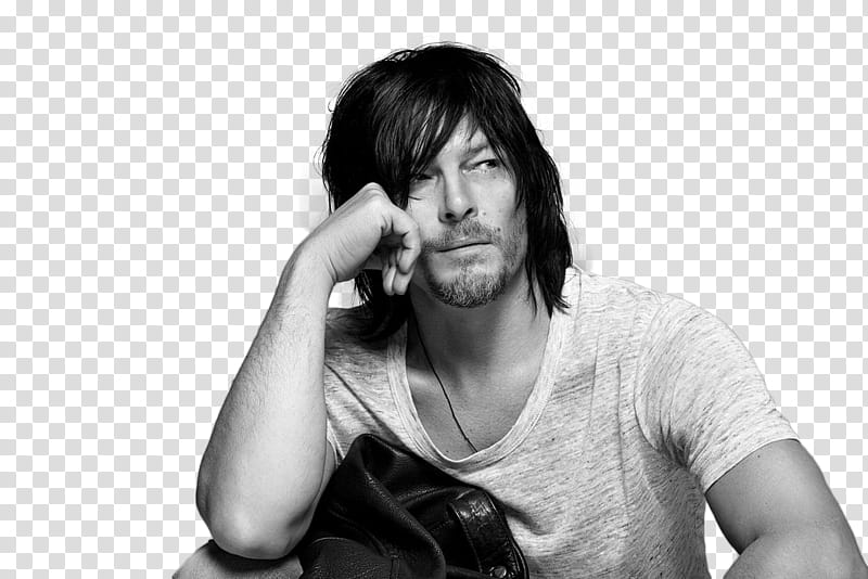 Norman Reedus, greyscale graphy of man wearing crew-neck t-shirt transparent background PNG clipart