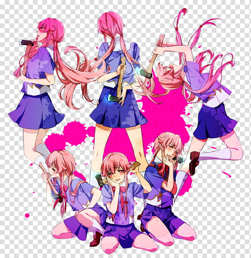 Renders De Gasai Yuno, six female anime characters illustration transparent background PNG clipart