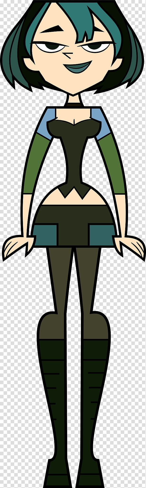 Total Drama Gwen Front View, green haired woman cartoon character art transparent background PNG clipart