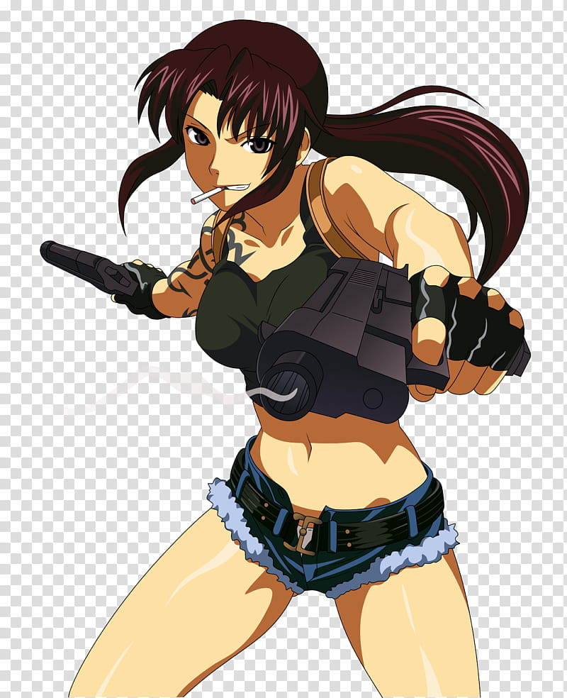 Revy Black Lagoon v, woman holding two pistols illustration transparent background PNG clipart