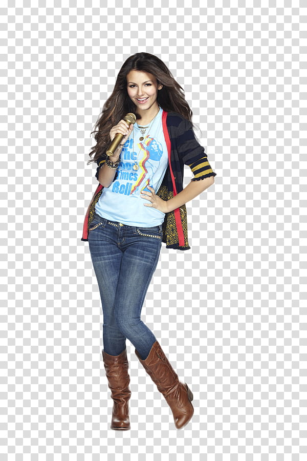 Victoria Justice, smiling woman standing holding microphone transparent background PNG clipart