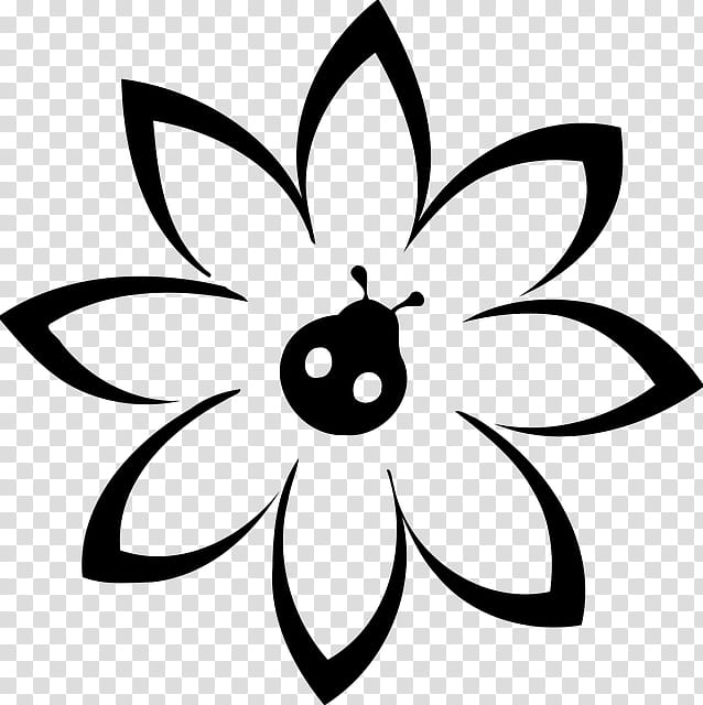 Black And White Flower, Ladybird Beetle, Drawing, Petal, Insect, Blackandwhite, Line Art, Plant transparent background PNG clipart