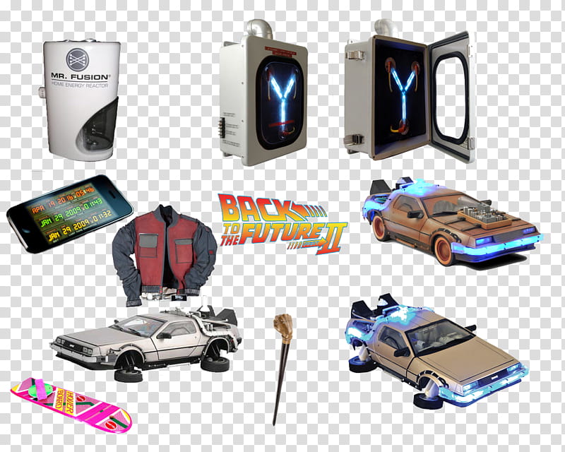 Back To The Future Icons, gray Back to the Future toy set transparent background PNG clipart