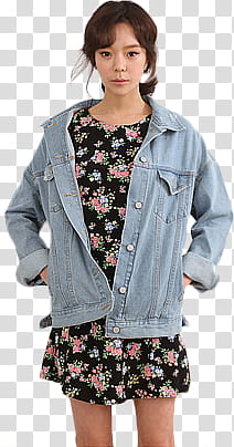MIXED ULZZANGS, woman wearing gray denim jacket transparent background PNG clipart