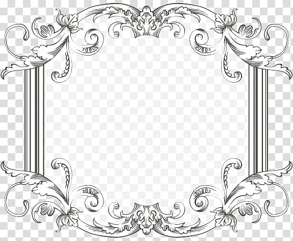 Vintage Frame Three, black line art of a floral frame transparent background PNG clipart