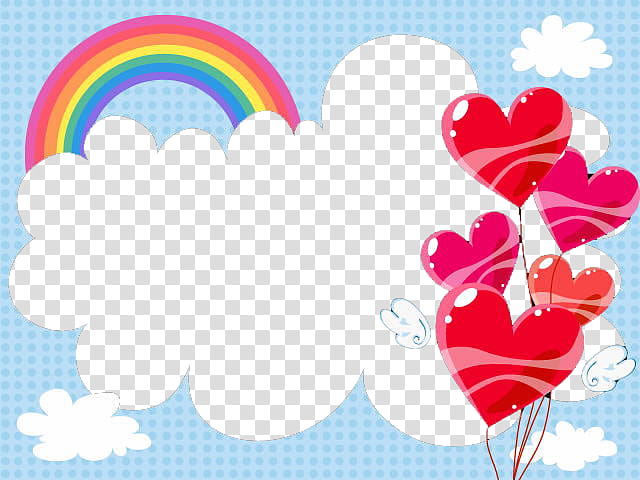 white clouds between rainbow and hearts illustration transparent background PNG clipart