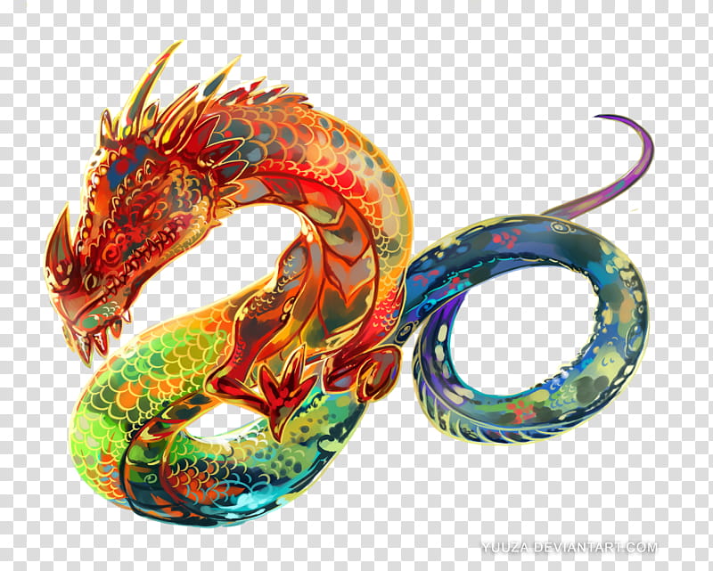 Rainbow dragon tattoo art, red and multicolored dragon illustration transparent background PNG clipart