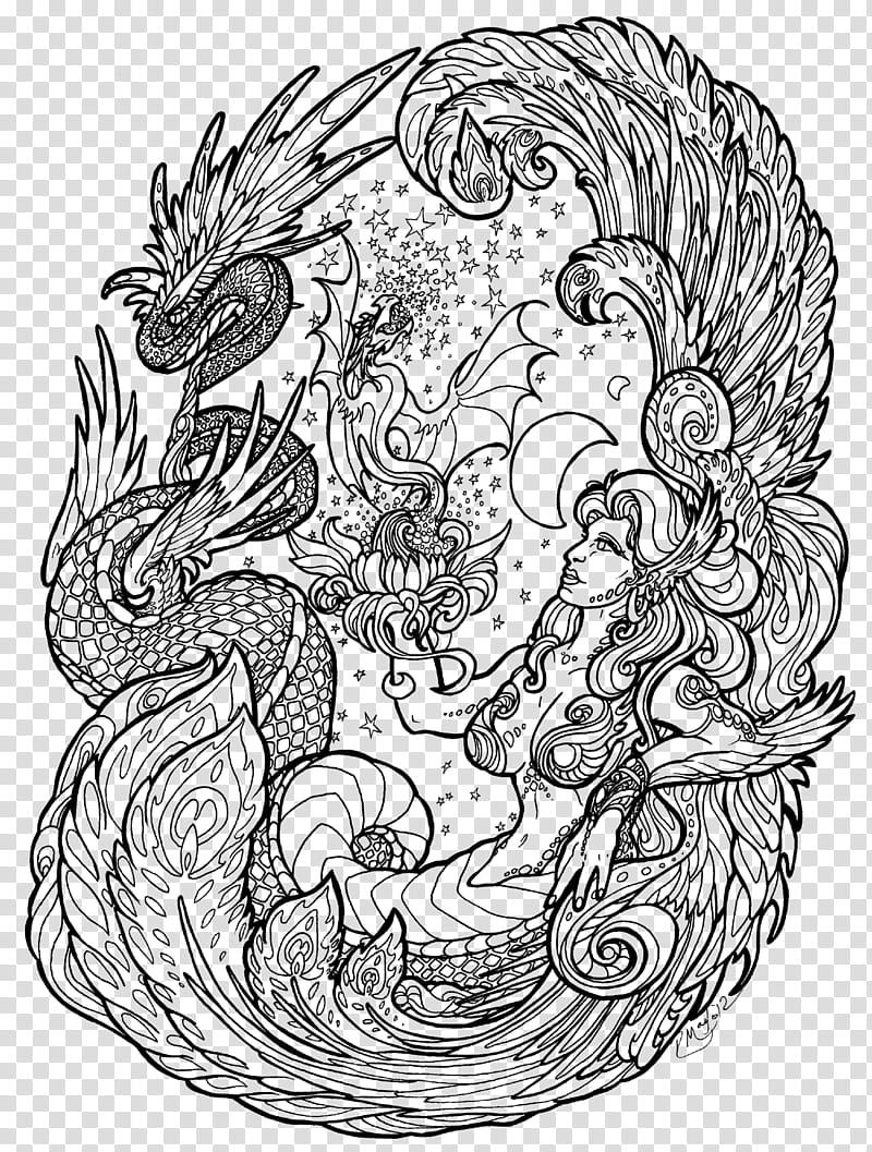 She Unleashes into the World lineart, woman with dragon tail illustration transparent background PNG clipart