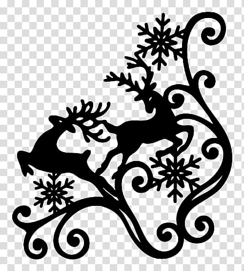 Floral Ornament, Reindeer, Silhouette, Vinyl Cutter, Printer, Blackandwhite, Visual Arts, Branch transparent background PNG clipart
