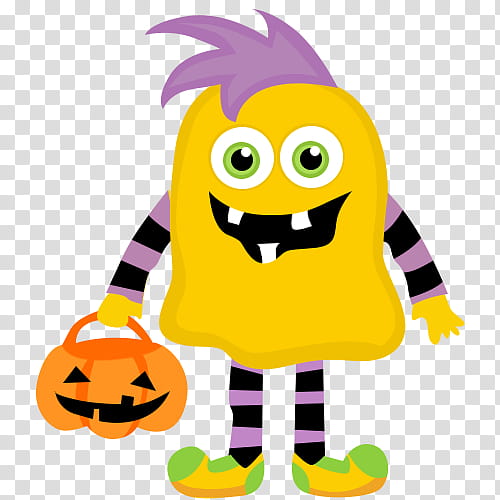 Recursos Halloween, yellow, purple, and black monster with jack-'o-lantern basket illustration transparent background PNG clipart