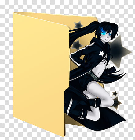 Black Rock Shooter Folder Icon , woman character wearing black coat folder icon transparent background PNG clipart