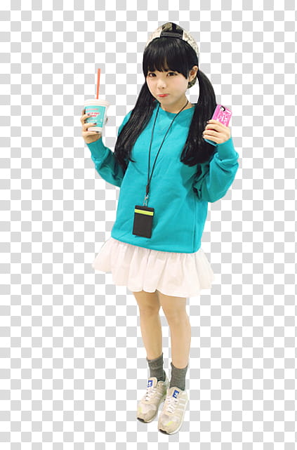 RENDER Hong Young Gi, woman in teal sweater holding a cup of drink transparent background PNG clipart