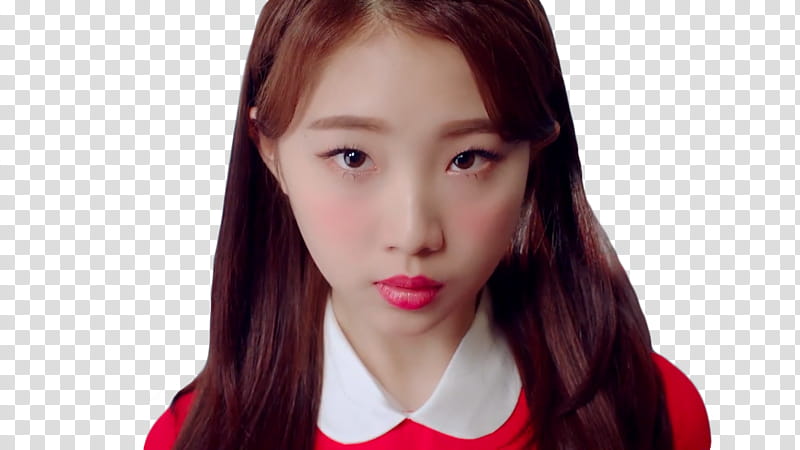 YEOJIN KISS LATER LOONA, woman wearing white and red collared shirt transparent background PNG clipart