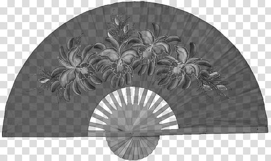 Paper Fans Stamps, gray floral hand-held fan transparent background PNG clipart