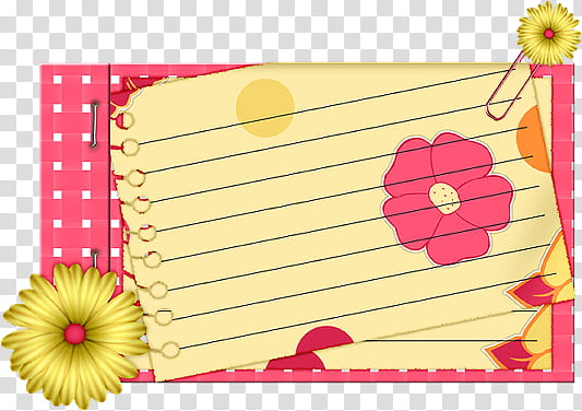 Notas, yellow and pink floral ruled paper sheet transparent background PNG clipart
