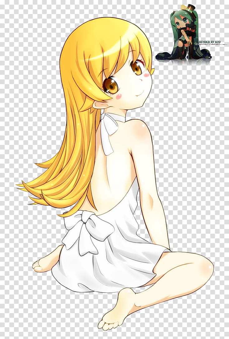 Oshino Shinobu , drawing of an anime girl with blonde hair transparent background PNG clipart