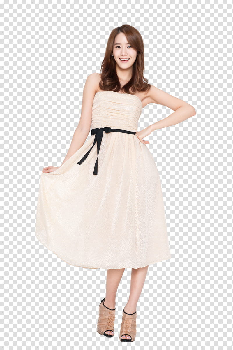 YoonA SNSD render, woman wearing white tube dress transparent background PNG clipart