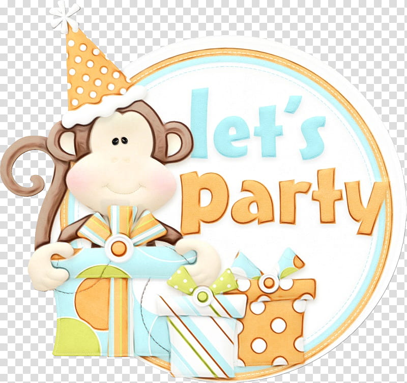 Birthday Party, Watercolor, Paint, Wet Ink, Birthday
, Monkey, Greeting Note Cards, Toy Area transparent background PNG clipart