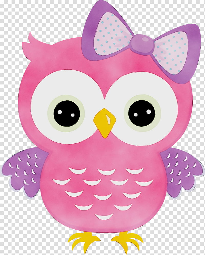 owl pink cartoon purple bird of prey, Watercolor, Paint, Wet Ink, Violet, Animal Figure, Magenta transparent background PNG clipart