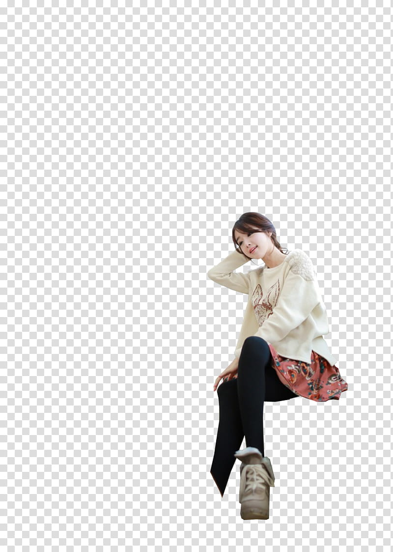 Ulzzang Girl, woman in white sweater sitting transparent background PNG clipart