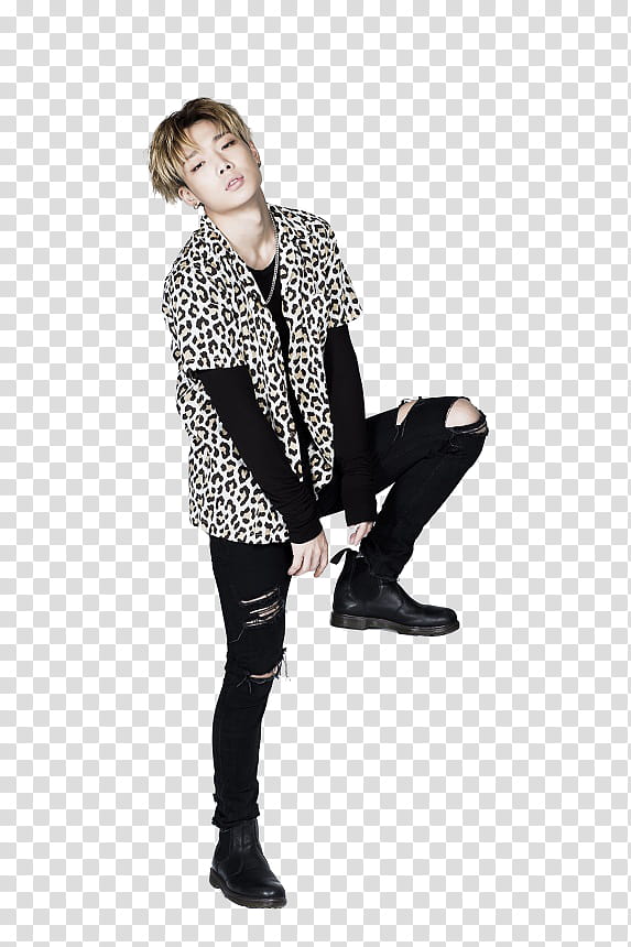 iKON T Site P, man wearing leopard print button-up t-shirt transparent background PNG clipart