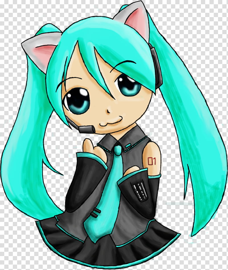 Neko Miku x, green haired female chibi anime character transparent background PNG clipart