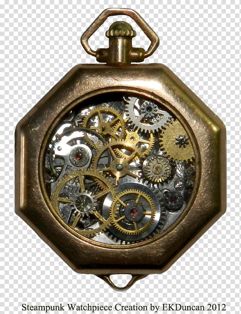 Ladies Steampunk Timepiece from Vintage Parts, gold-colored mechanical watch transparent background PNG clipart