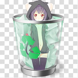 Recycle Bin anime icons, Recycle bin full anime transparent background