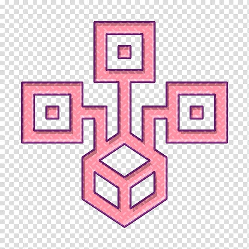 Blockchain icon Distributed icon Network icon, Pink, Cross, Line, Symbol, Symmetry, Square transparent background PNG clipart