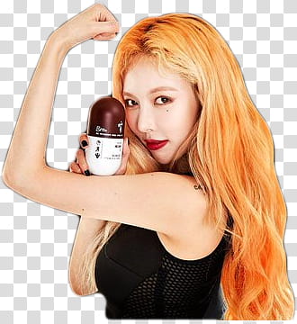HyunA GRN, woman holding brown and white container transparent background PNG clipart