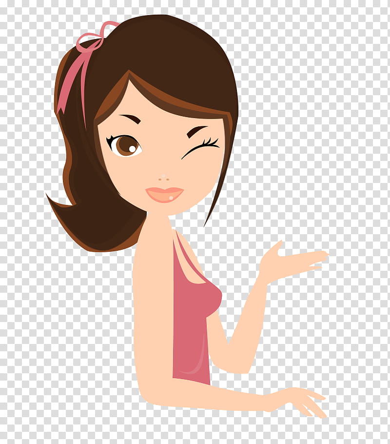 Bow doll PSD, brown-haired woman in pink sleeveless top illustration transparent background PNG clipart