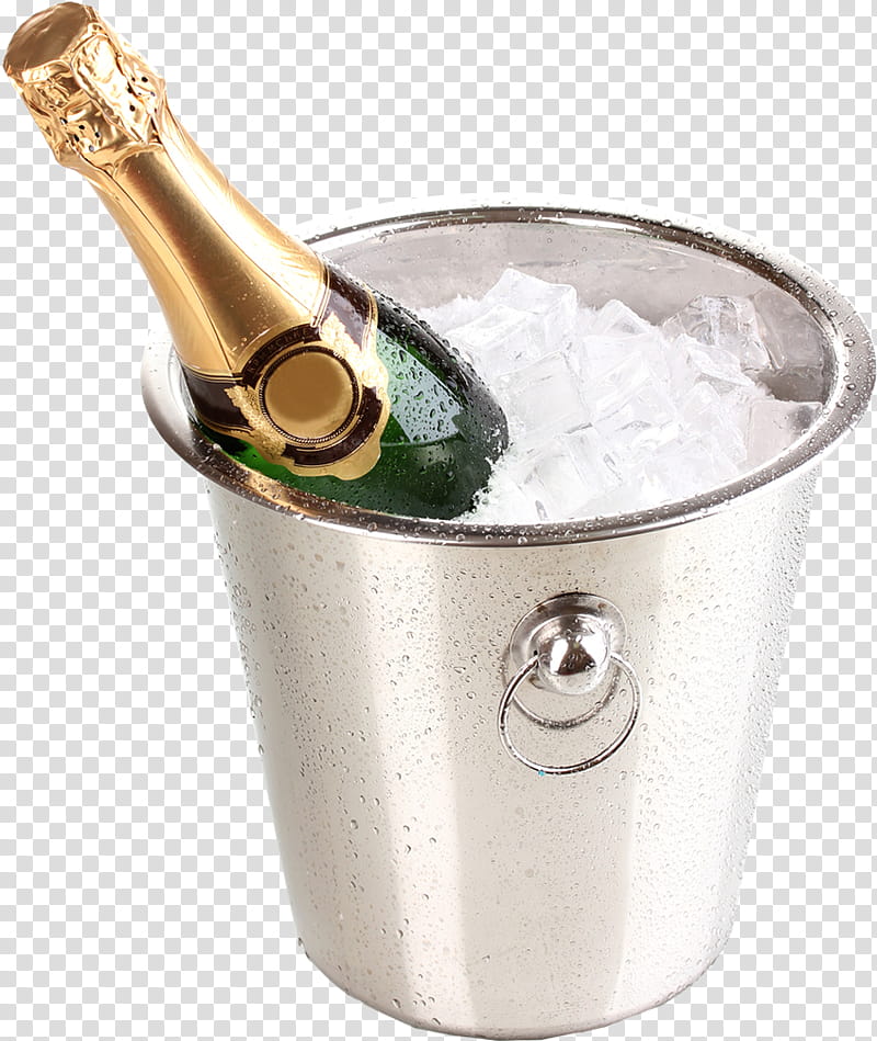 Happy New Year , champagne bottle inside gray bucket with ice transparent background PNG clipart