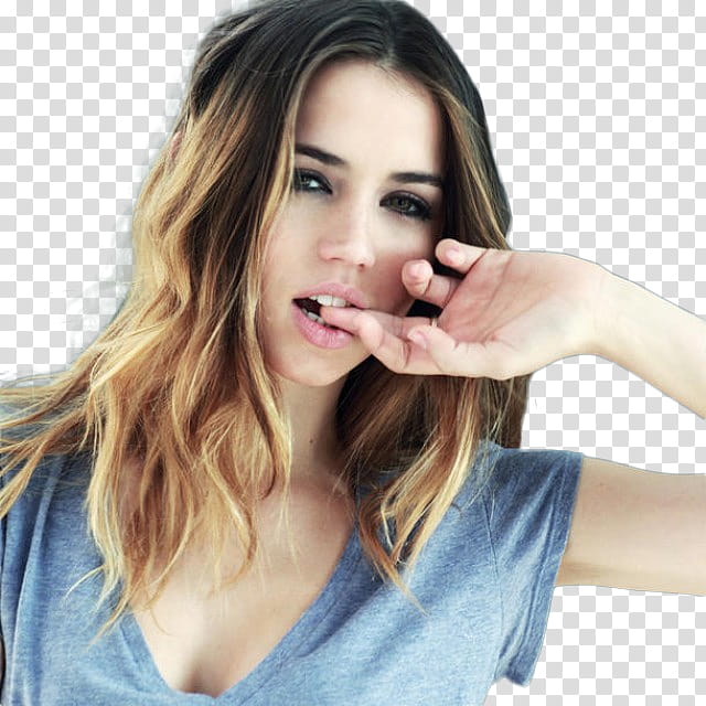 Ana De Armas, woman biting her middle finger transparent background PNG clipart