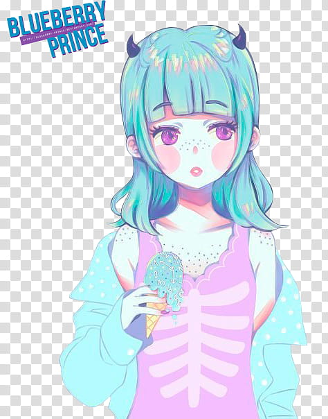 Render from VK, Blueberry Prince devil girl holding ice cream transparent background PNG clipart