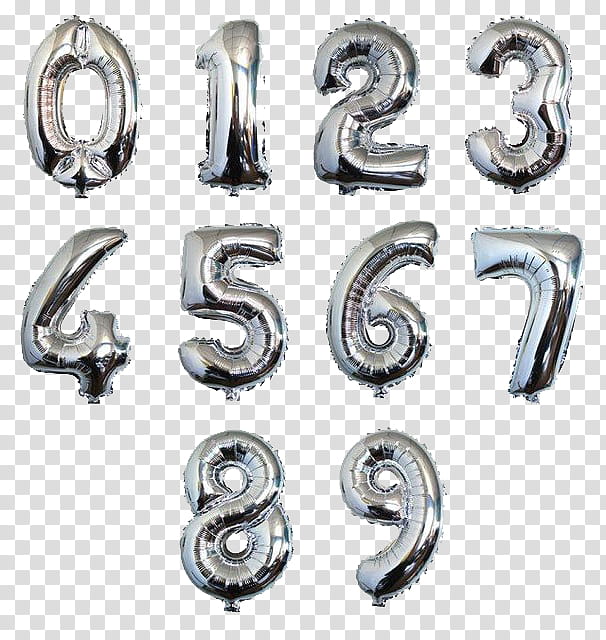 silver numbers - balloons transparent background PNG clipart