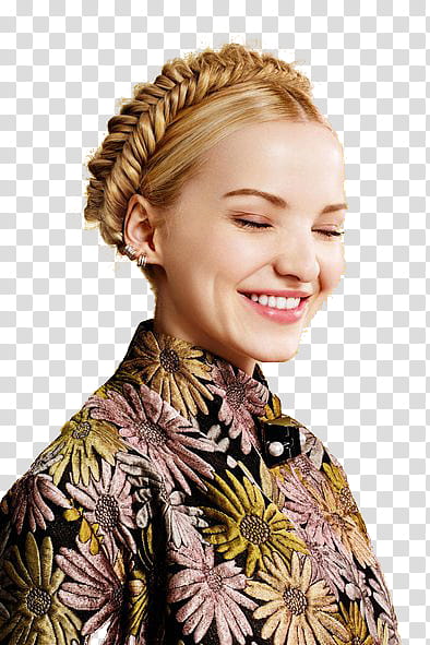 Dove Cameron, woman wearing black and gold floral shirt transparent background PNG clipart