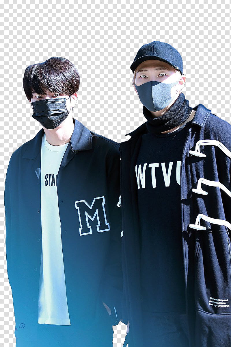 Namjin BTS, two men wearing masks standing near each other transparent background PNG clipart