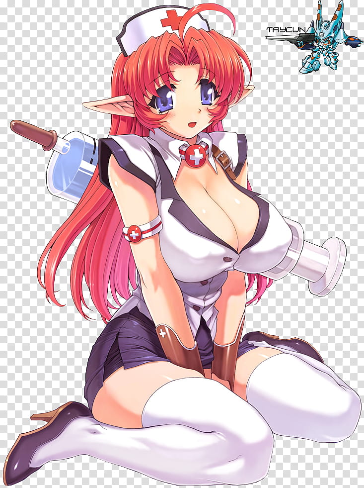 Render Elfa Enfermera, red-haired female nurse anime illustration transparent background PNG clipart