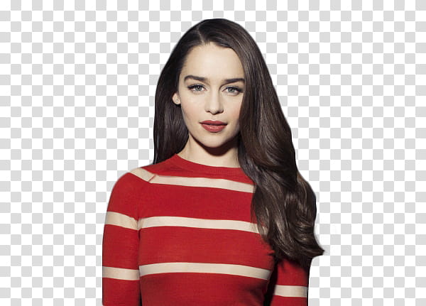Emilia Clarke, women's red and white striped top transparent background PNG clipart