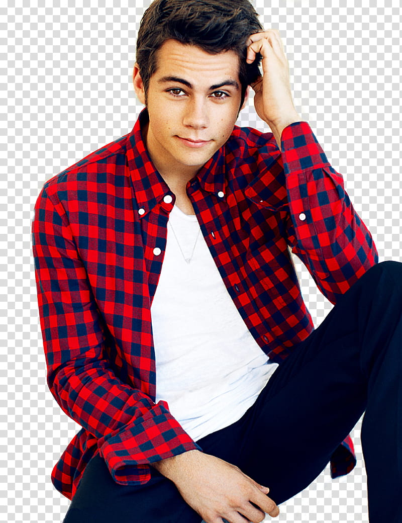 Dylan O Brien, red and blue gingham sport shirt transparent background PNG clipart