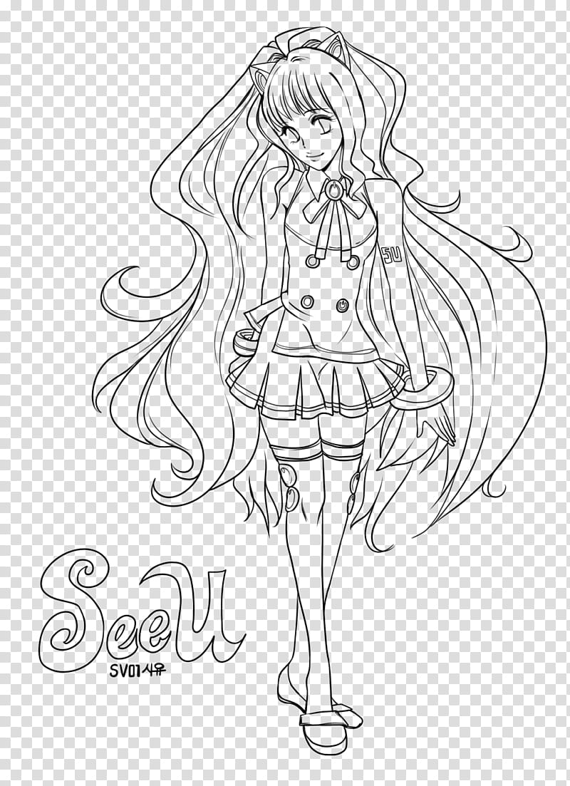 Public Lineart SeeU, female anime character sketch transparent ...