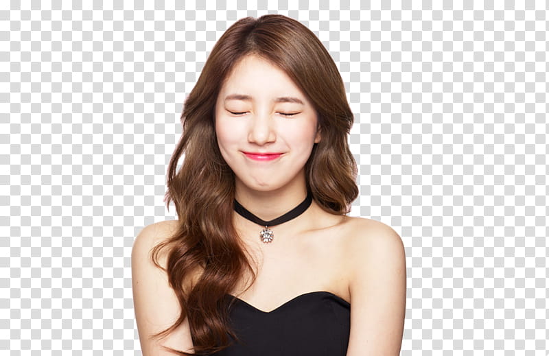 Bae Suzy, woman in black sweetheart tube top closing her eyes transparent background PNG clipart