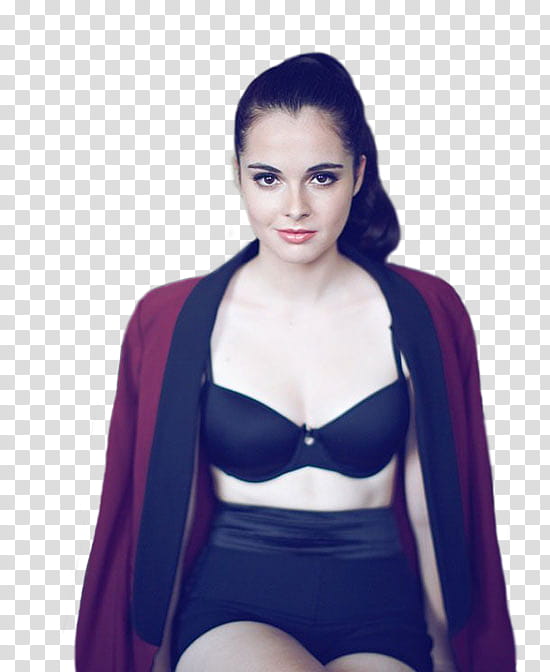 Vanessa Marano, smniling woman wearing red robe over black brassiere transparent background PNG clipart