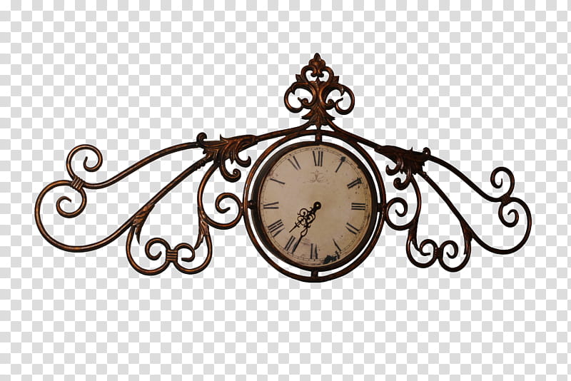 Cutout Ornate Clock, brown metal framed analog watch transparent background PNG clipart