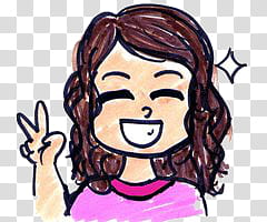 , brown-haired female doing peace sign drawing transparent background PNG clipart