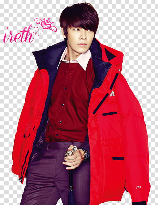 Lee Donghae, man wearing red and blue jacket transparent background PNG clipart