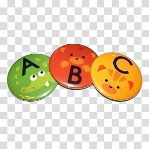 III, three green, red, and yellow alphabet button pins transparent background PNG clipart